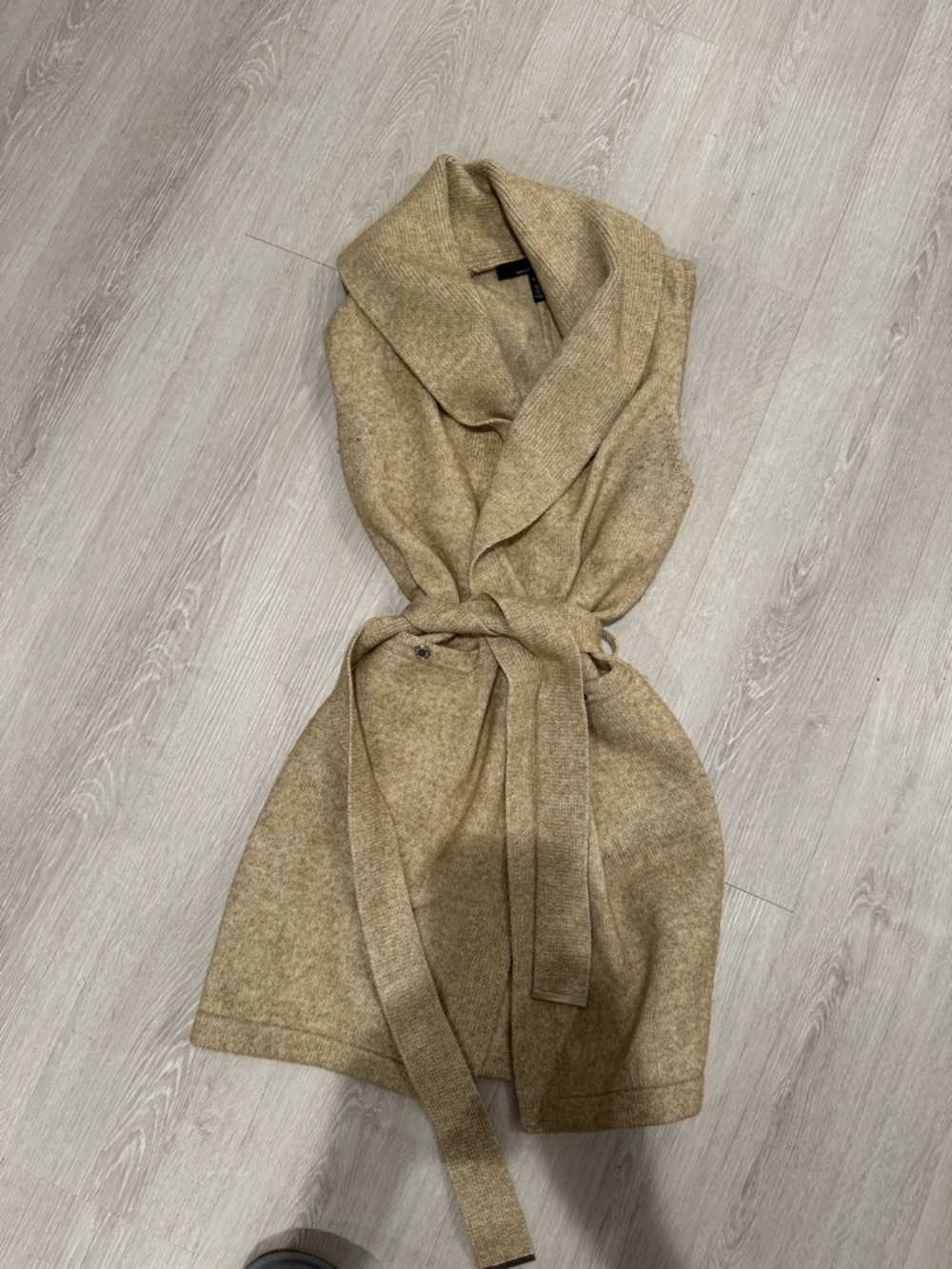White House Black Market Tan Knit Sleeveless Cardigan with Belt